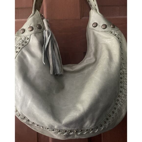 Vintage Women's Fossil Green Slouch Hobo Shoulder Bag Purse Leather Top Handle - Picture 2 of 16